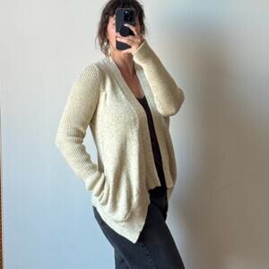 DIANE VON FURSTENBERG Fausta Drop Down Cardigan Sweater Ivory Gold Metallic Knit